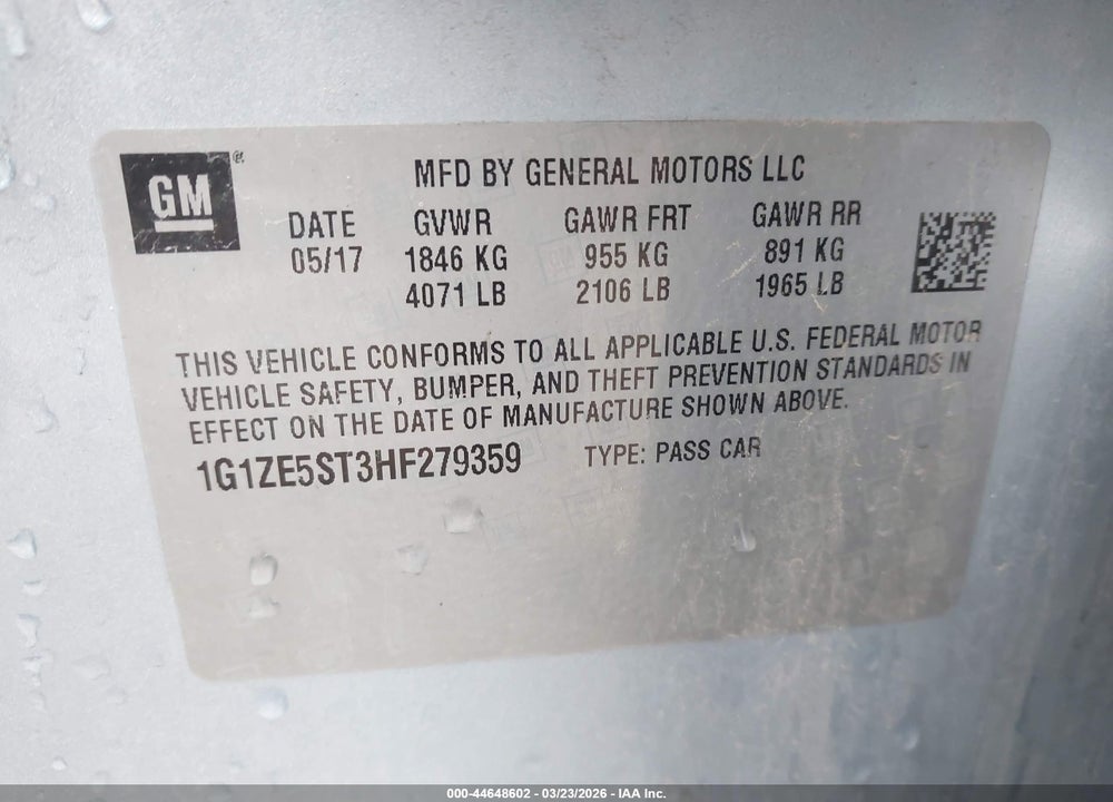 2017 CHEVROLET MALIBU 1LT VIN: 1G1ZE5ST3HF279359
