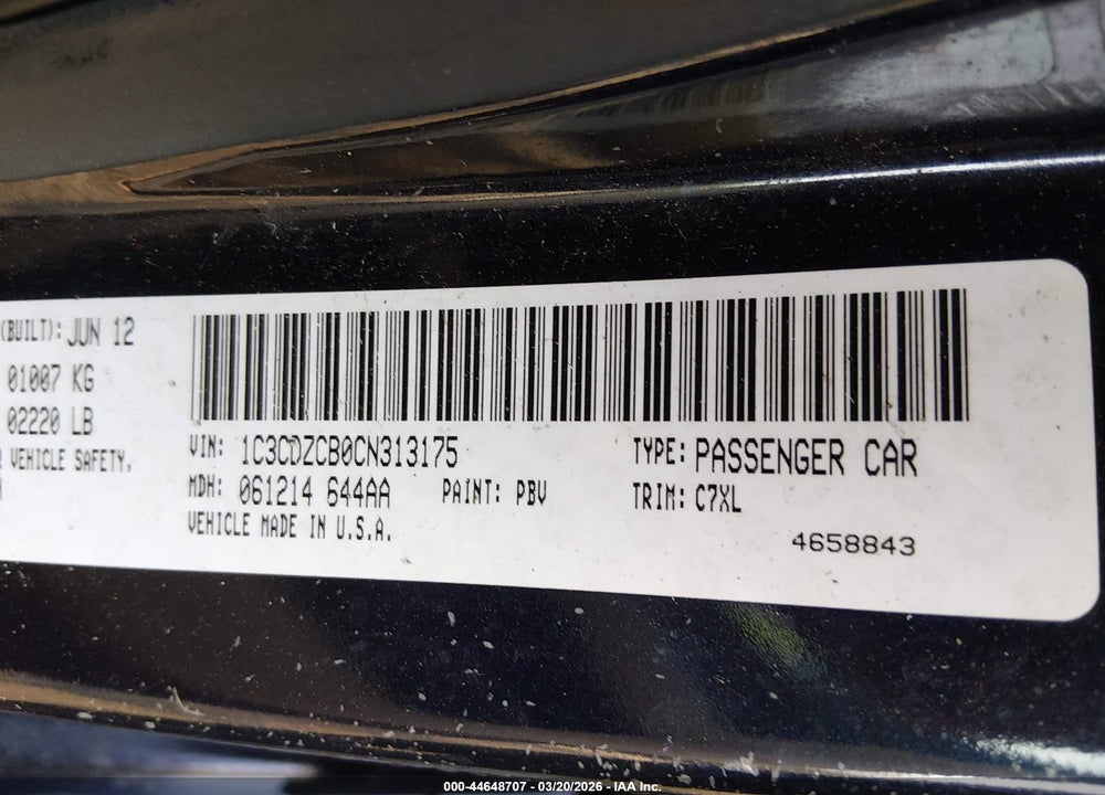 2012 DODGE AVENGER SXT VIN: 1C3CDZCB0CN313175