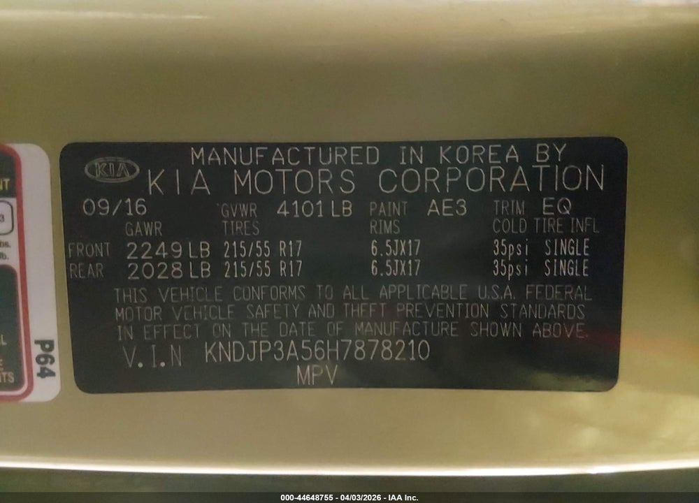 2017 KIA SOUL + VIN: KNDJP3A56H7878210