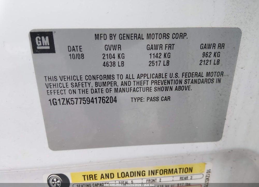 2009 CHEVROLET MALIBU LTZ VIN: 1G1ZK577594176204