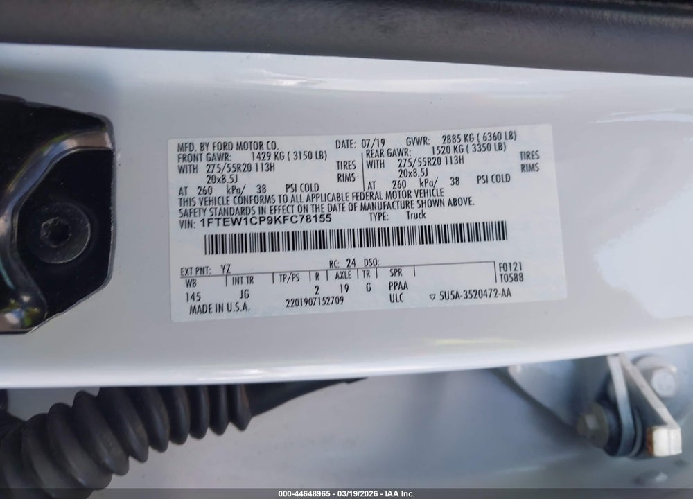 2019 FORD F-150 XL VIN: 1FTEW1CP9KFC78155