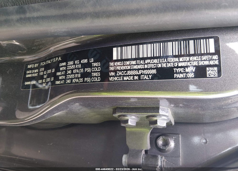2018 JEEP RENEGADE LATITUDE 4X4 VIN: ZACCJBBB9JPH99986
