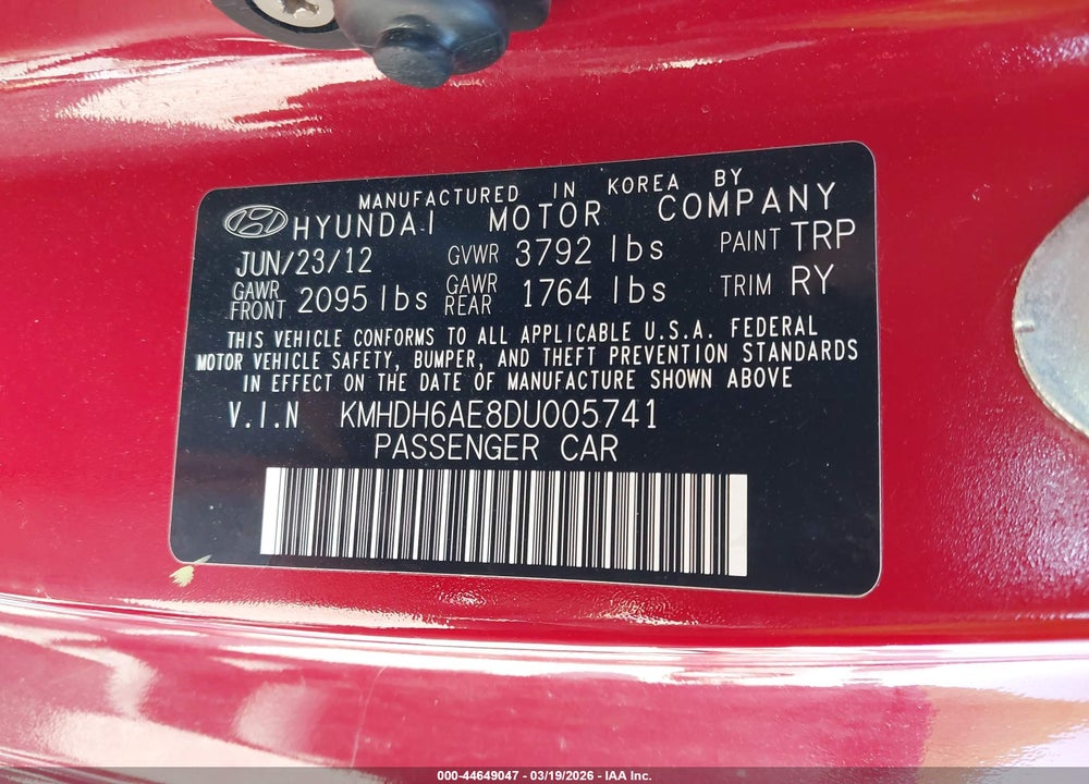 2013 HYUNDAI ELANTRA GS VIN: KMHDH6AE8DU005741