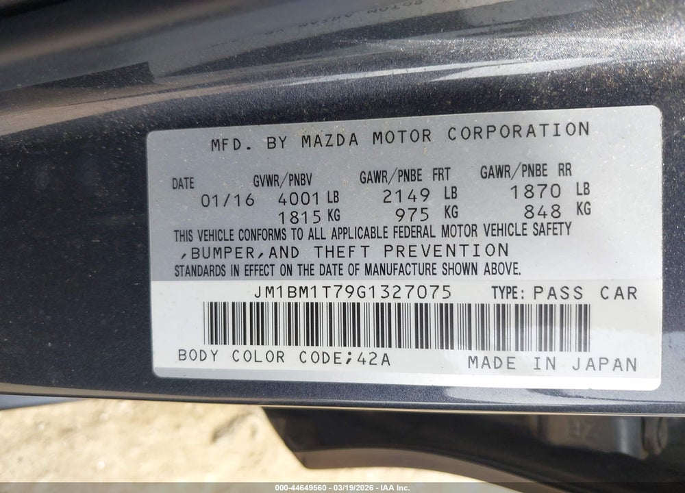 2016 MAZDA 3 I SPORT VIN: JM1BM1T79G1327075