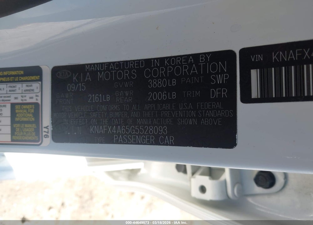 2016 KIA FORTE LX VIN: KNAFX4A65G5528093