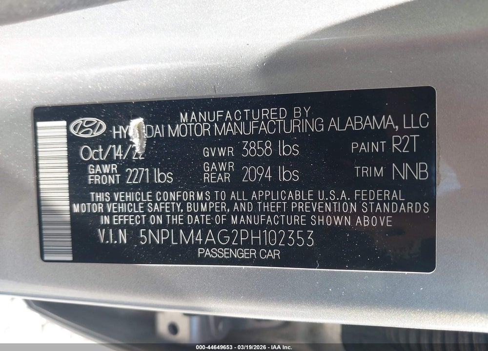 2023 HYUNDAI ELANTRA SEL VIN: 5NPLM4AG2PH102353