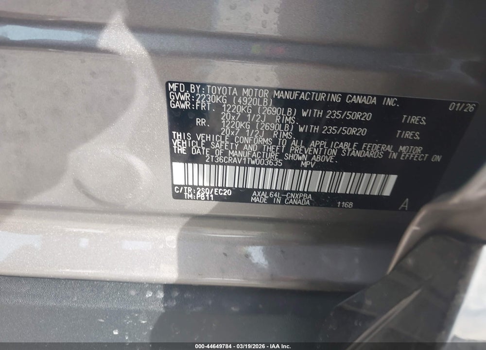2026 TOYOTA RAV4 XSE VIN: 2T36CRAV1TW003635