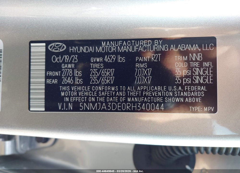 2024 HYUNDAI TUCSON SE VIN: 5NMJA3DE0RH340044