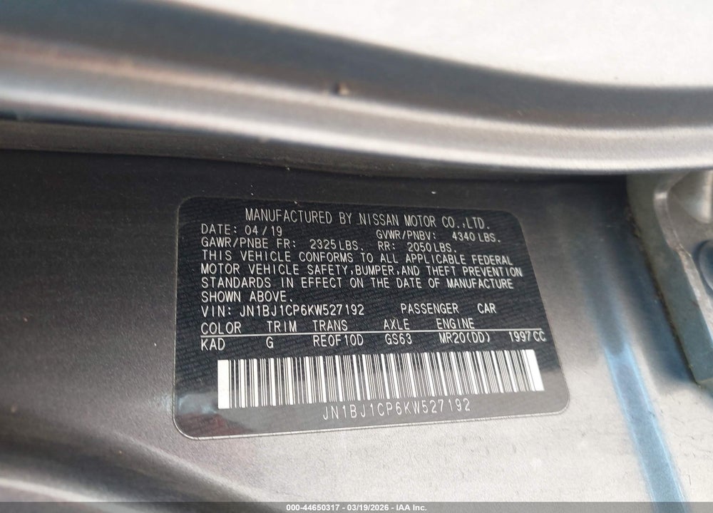 2019 NISSAN ROGUE SPORT S VIN: JN1BJ1CP6KW527192
