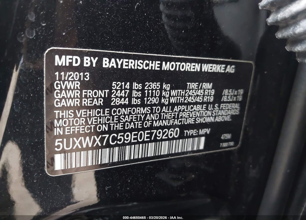 2014 BMW X3 XDRIVE35I VIN: 5UXWX7C59E0E79260