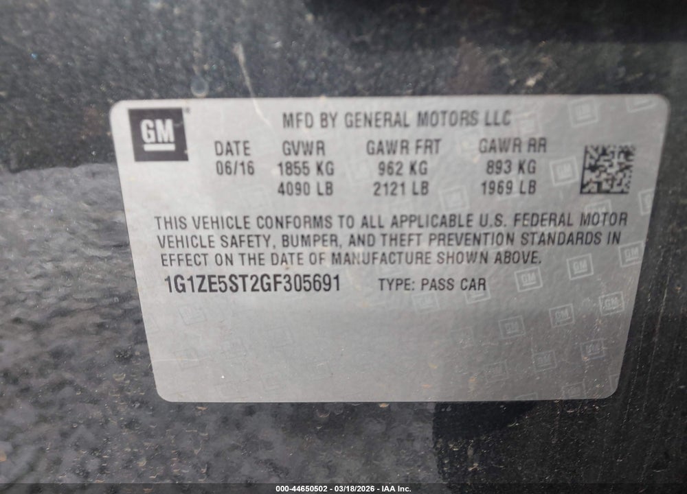 2016 CHEVROLET MALIBU 1LT VIN: 1G1ZE5ST2GF305691