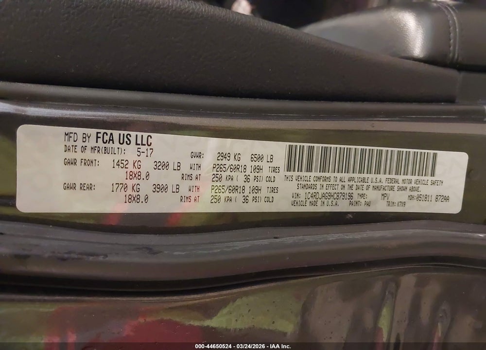 2017 DODGE DURANGO SXT AWD VIN: 1C4RDJAG9HC879196