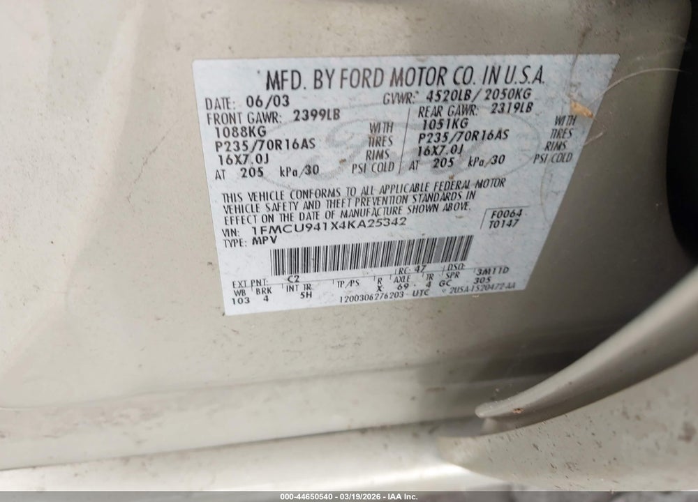 2004 FORD ESCAPE LIMITED VIN: 1FMCU941X4KA25342