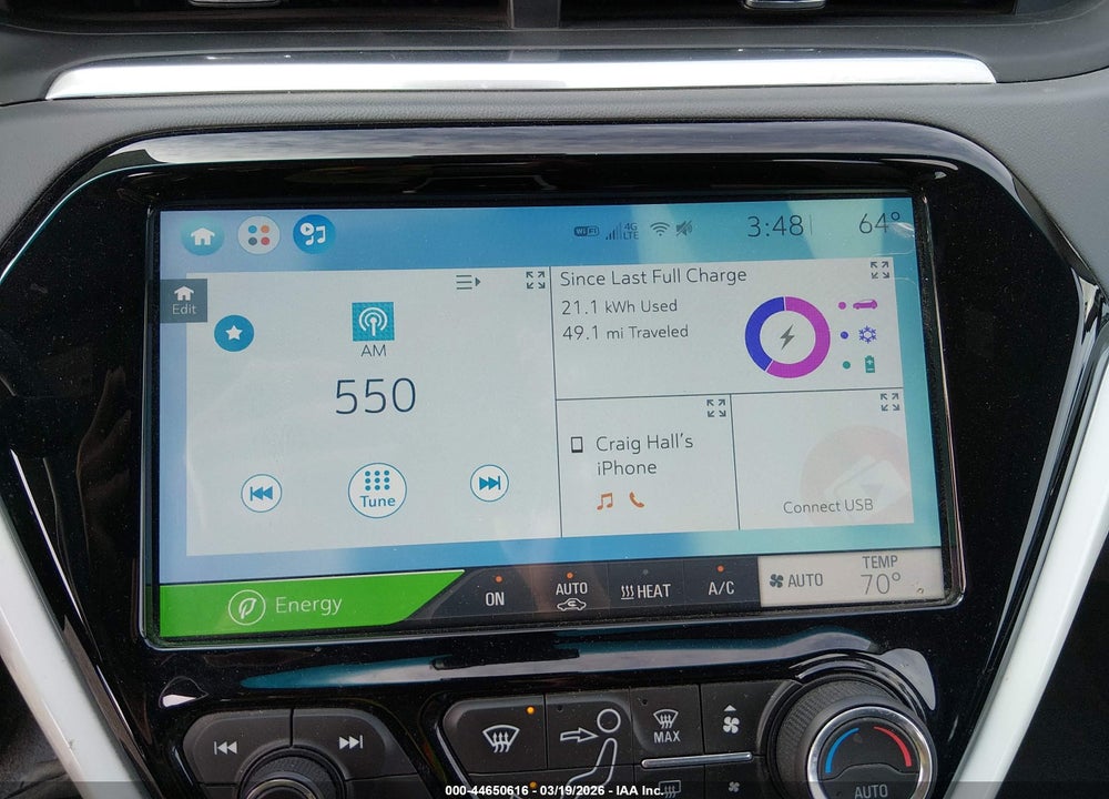 2019 CHEVROLET BOLT EV LT VIN: 1G1FY6S00K4114734