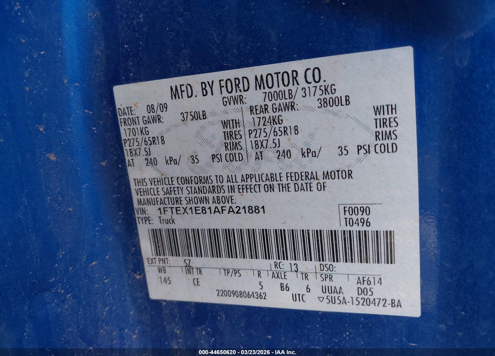2010 FORD F-150 STX VIN: 1FTEX1E81AFA21881