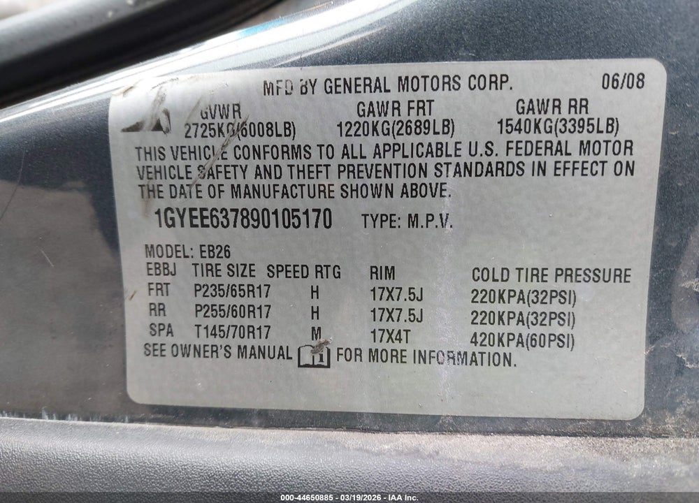 2009 CADILLAC SRX V6 VIN: 1GYEE637890105170
