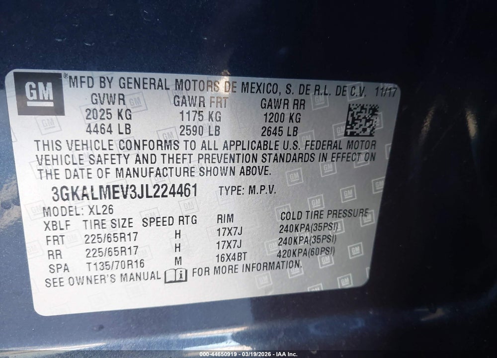 2018 GMC TERRAIN SLE VIN: 3GKALMEV3JL224461