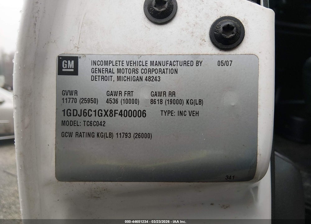 2008 GMC C6500 C6C042 VIN: 1GDJ6C1GX8F400006