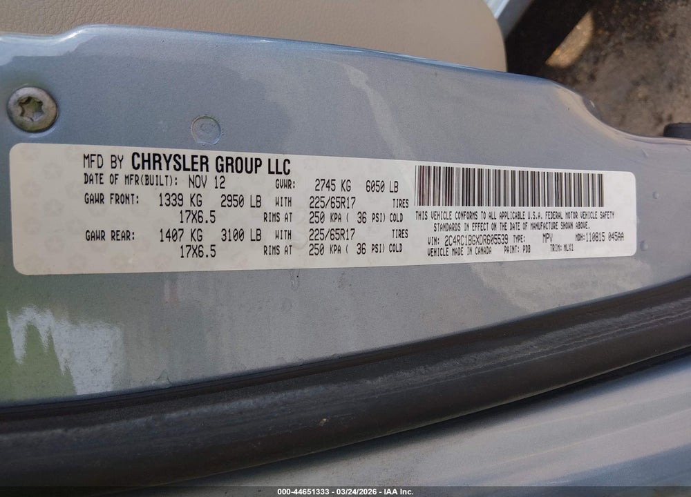 2013 CHRYSLER TOWN & COUNTRY TOURING VIN: 2C4RC1BGXDR605539