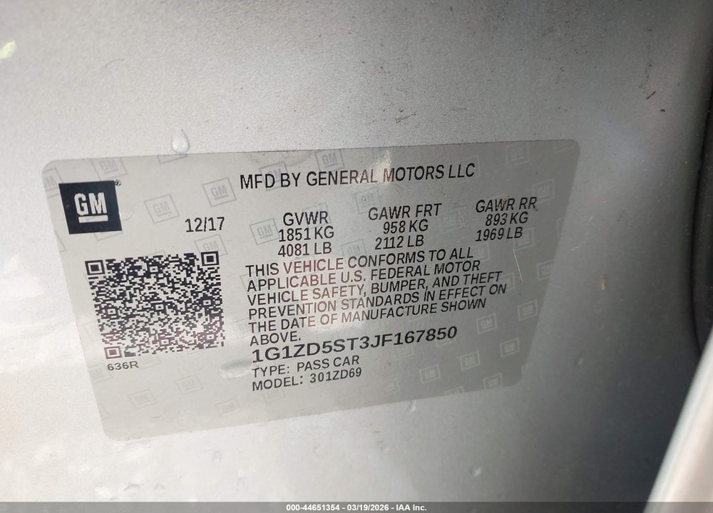 2018 CHEVROLET MALIBU LT VIN: 1G1ZD5ST3JF167850