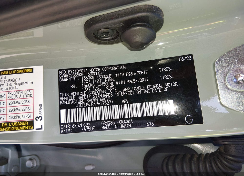 2023 TOYOTA 4RUNNER TRD OFF ROAD PREMIUM VIN: JTERU5JR4P6175277