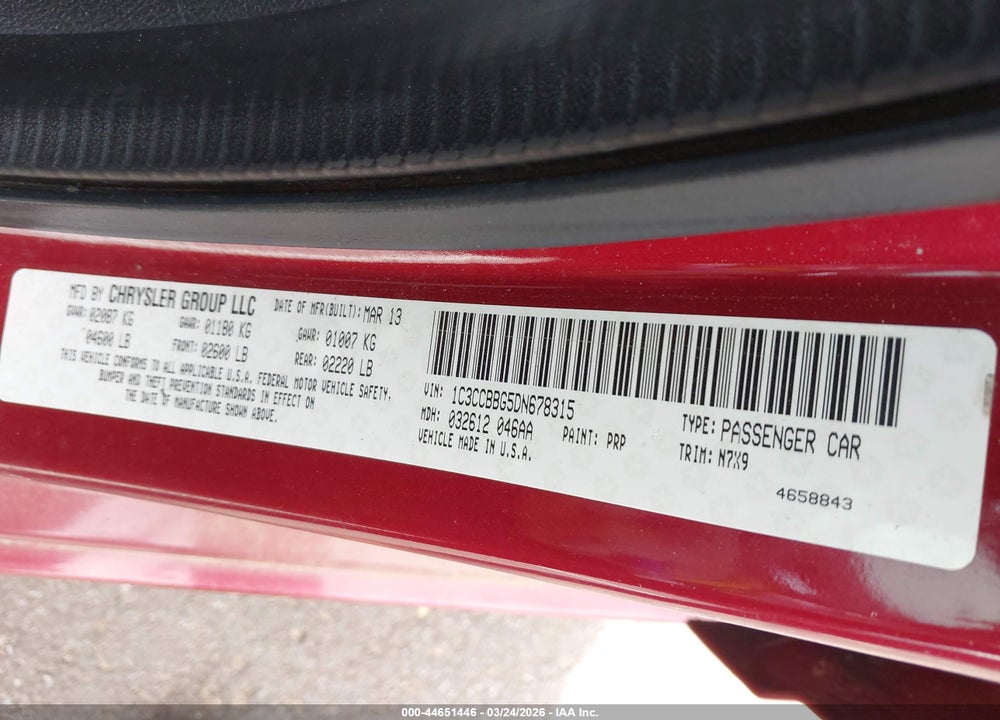 2013 CHRYSLER 200 TOURING VIN: 1C3CCBBG5DN678315