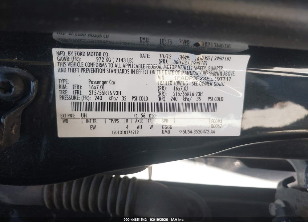 2014 FORD FOCUS SE VIN: 1FADP3F23EL197717