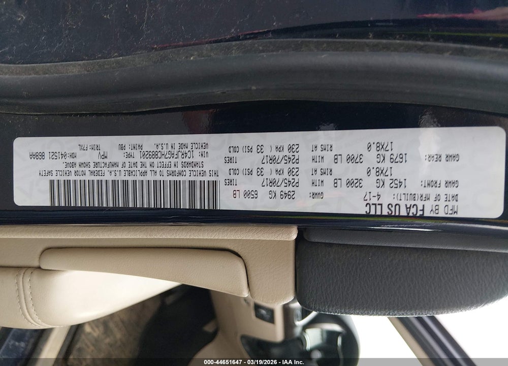 2017 JEEP GRAND CHEROKEE LAREDO 4X4 VIN: 1C4RJFAG7HC889201
