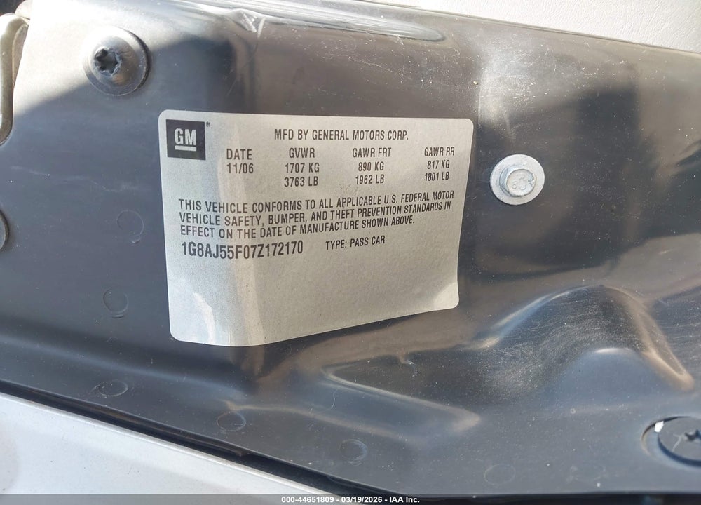 2007 SATURN ION 2 VIN: 1G8AJ55F07Z172170