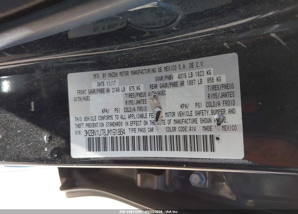 2018 MAZDA 3 SPORT VIN: 3MZBN1U78JM191864