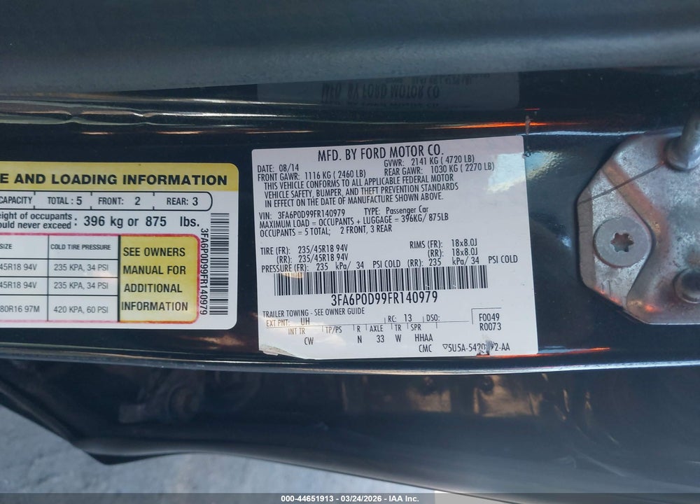 2015 FORD FUSION TITANIUM VIN: 3FA6P0D99FR140979