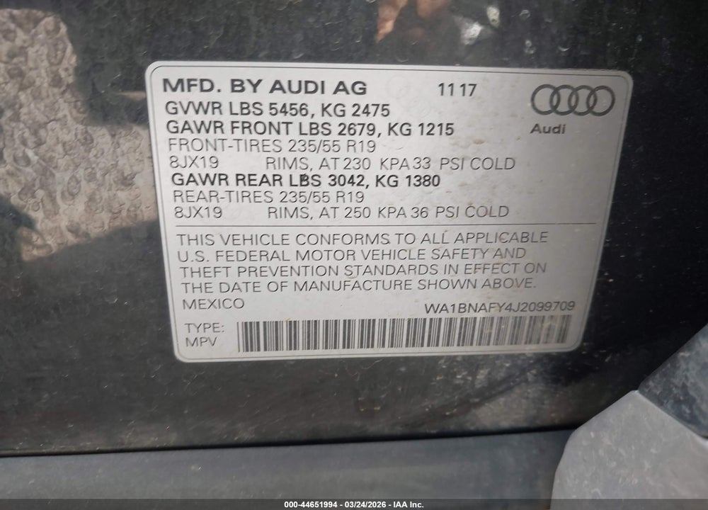 2018 AUDI Q5 2.0T PREMIUM/2.0T TECH PREMIUM VIN: WA1BNAFY4J2099709