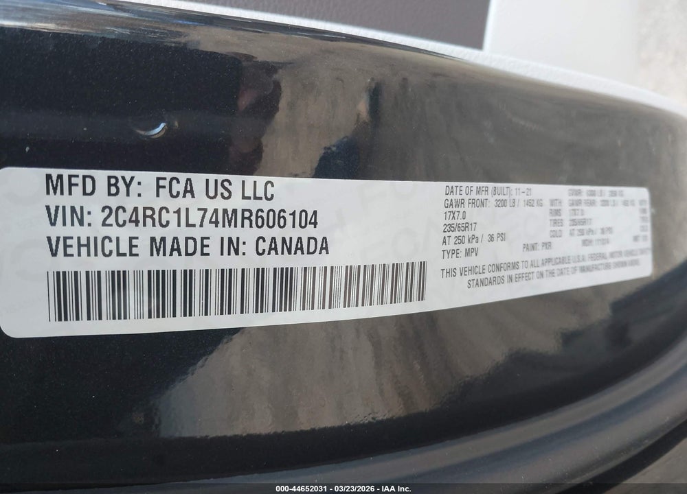 2021 CHRYSLER PACIFICA HYBRID TOURING L VIN: 2C4RC1L74MR606104