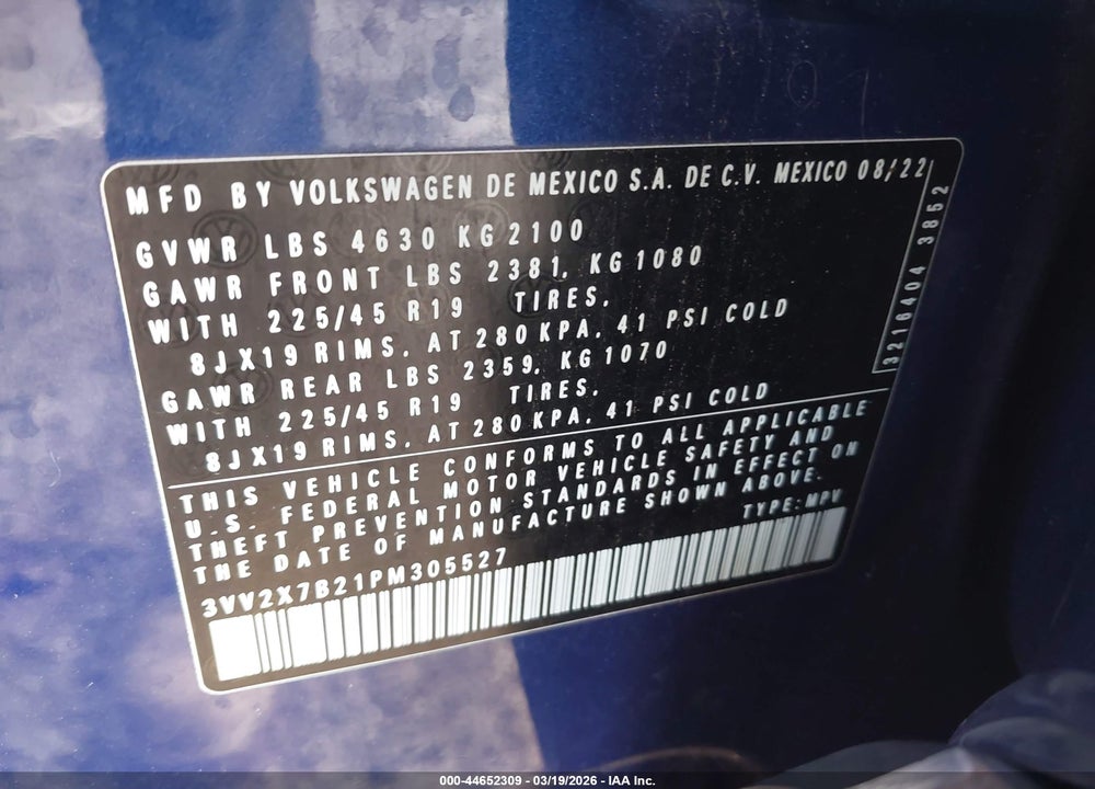 2023 VOLKSWAGEN TAOS 1.5T SEL VIN: 3VV2X7B21PM305527