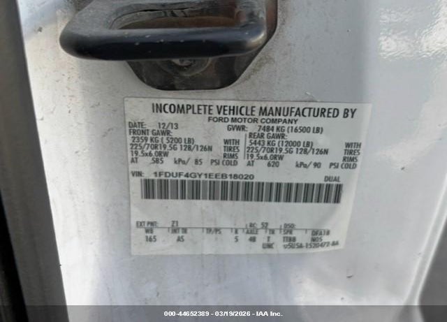 2014 FORD F-450 CHASSIS XL VIN: 1FDUF4GY1EEB18020