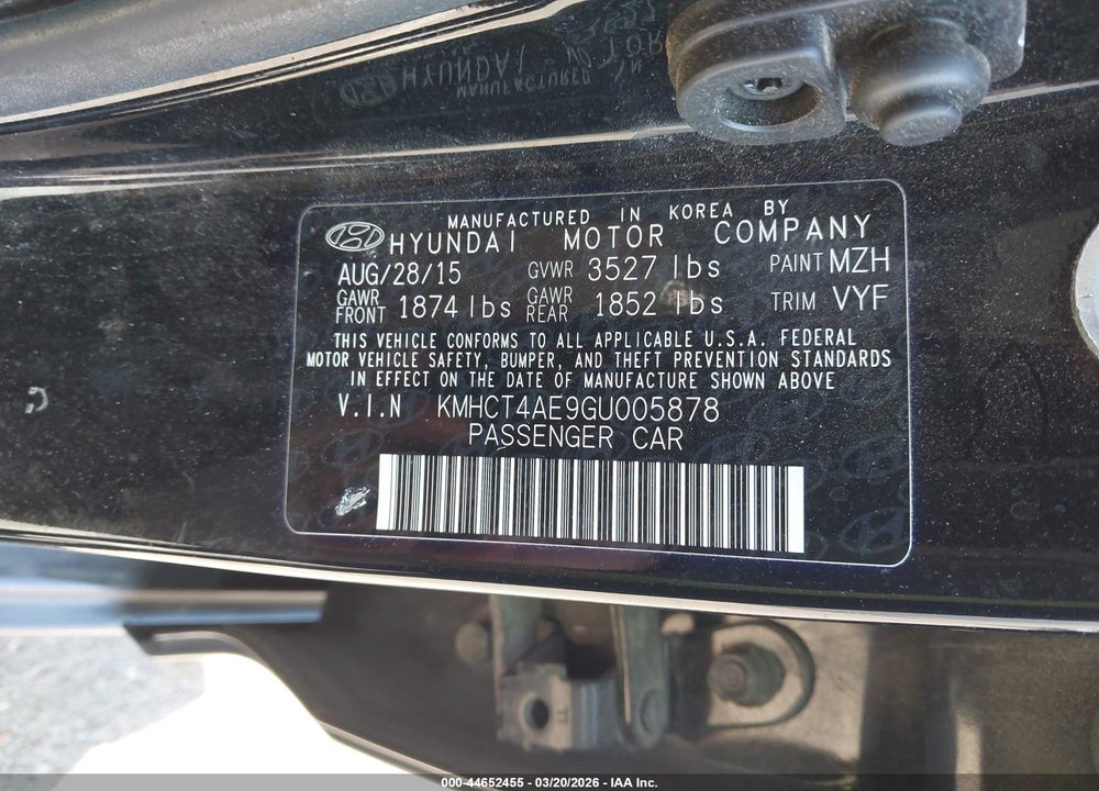 2016 HYUNDAI ACCENT SE VIN: KMHCT4AE9GU005878