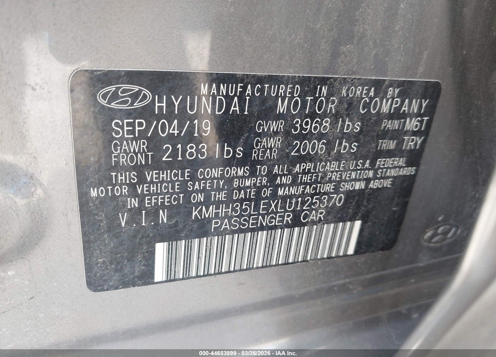 2020 HYUNDAI ELANTRA GT VIN: KMHH35LEXLU125370