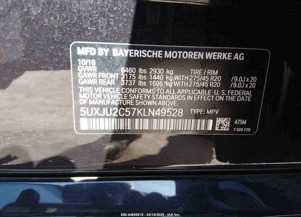 2019 BMW X5 XDRIVE50I VIN: 5UXJU2C57KLN49528