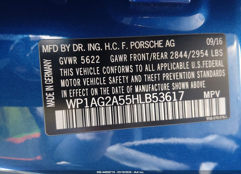 2017 PORSCHE MACAN GTS VIN: WP1AG2A55HLB53617