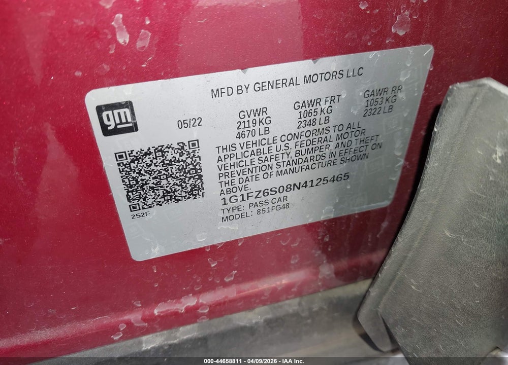 2022 CHEVROLET BOLT EUV FWD PREMIER VIN: 1G1FZ6S08N4125465