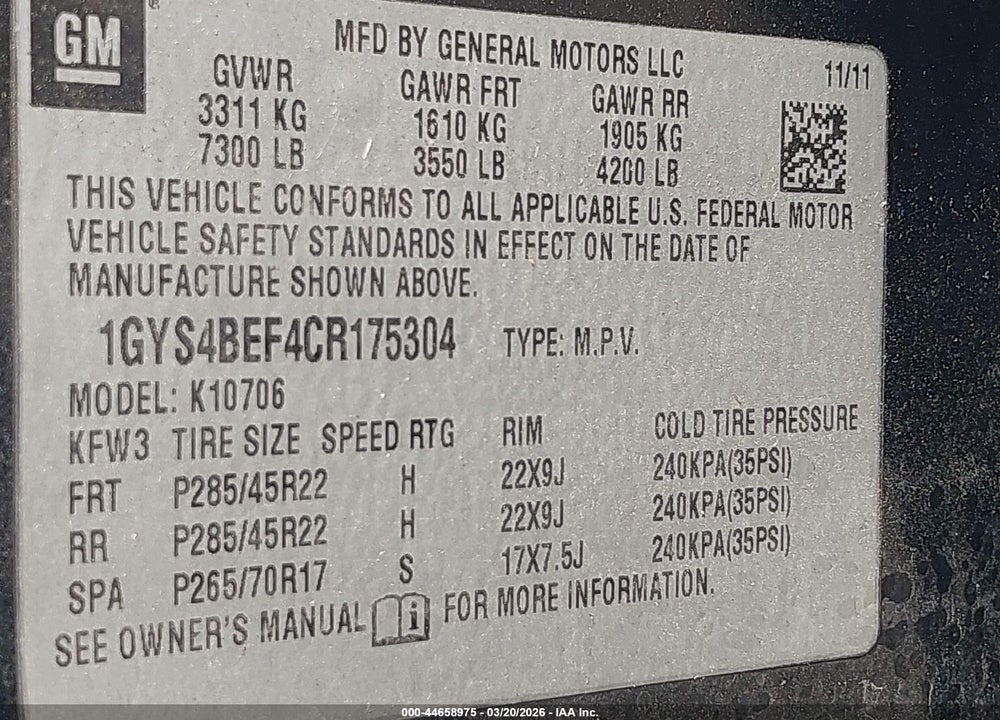 2012 CADILLAC ESCALADE LUXURY VIN: 1GYS4BEF4CR175304