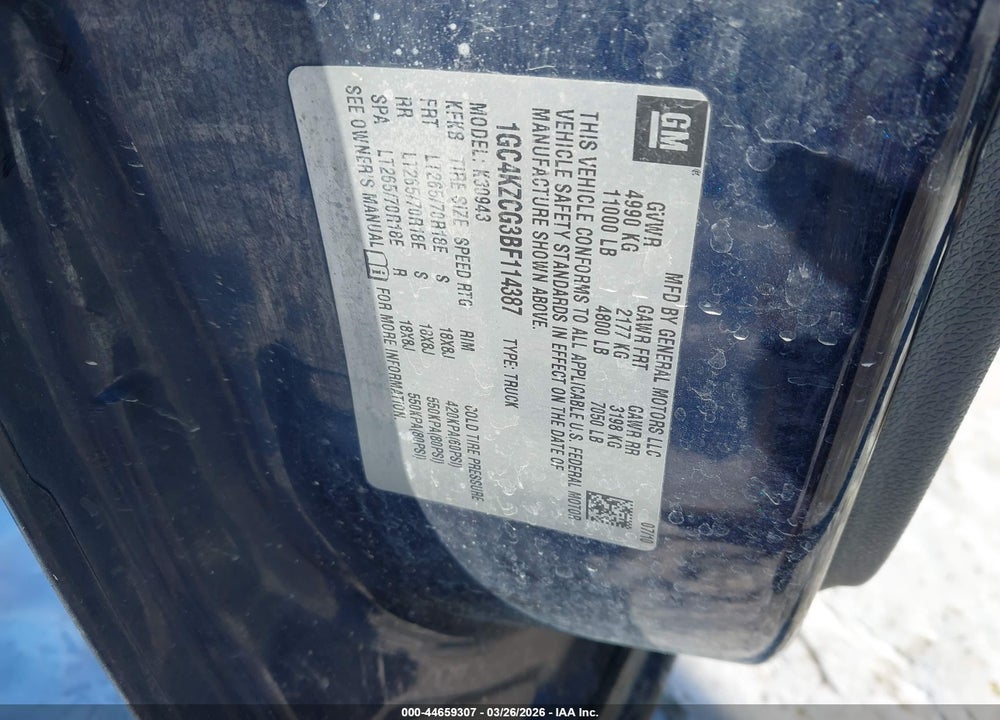 2011 CHEVROLET SILVERADO 3500HD WORK TRUCK VIN: 1GC4KZCG3BF114387
