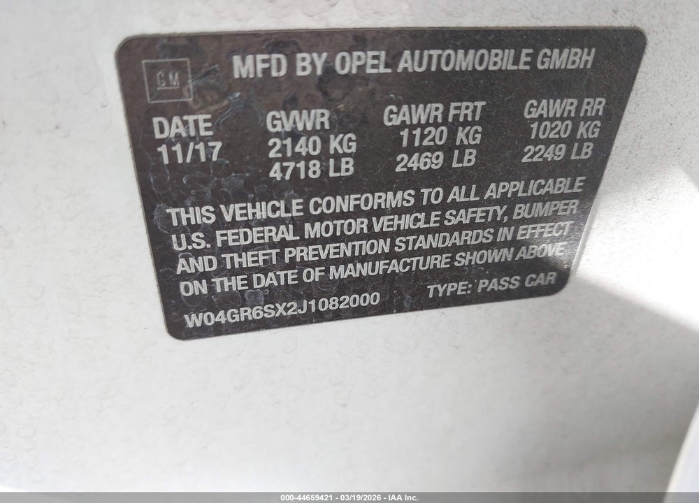 2018 BUICK REGAL SPORTBACK ESSENCE VIN: W04GR6SX2J1082000