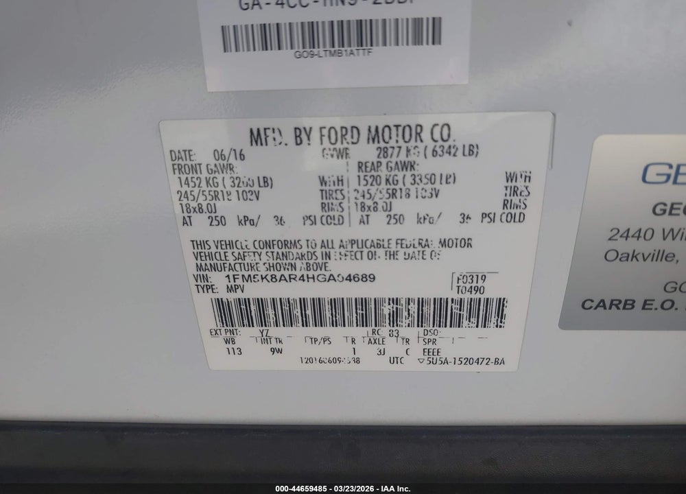 2017 FORD UTILITY POLICE INTERCEPTOR VIN: 1FM5K8AR4HGA04689