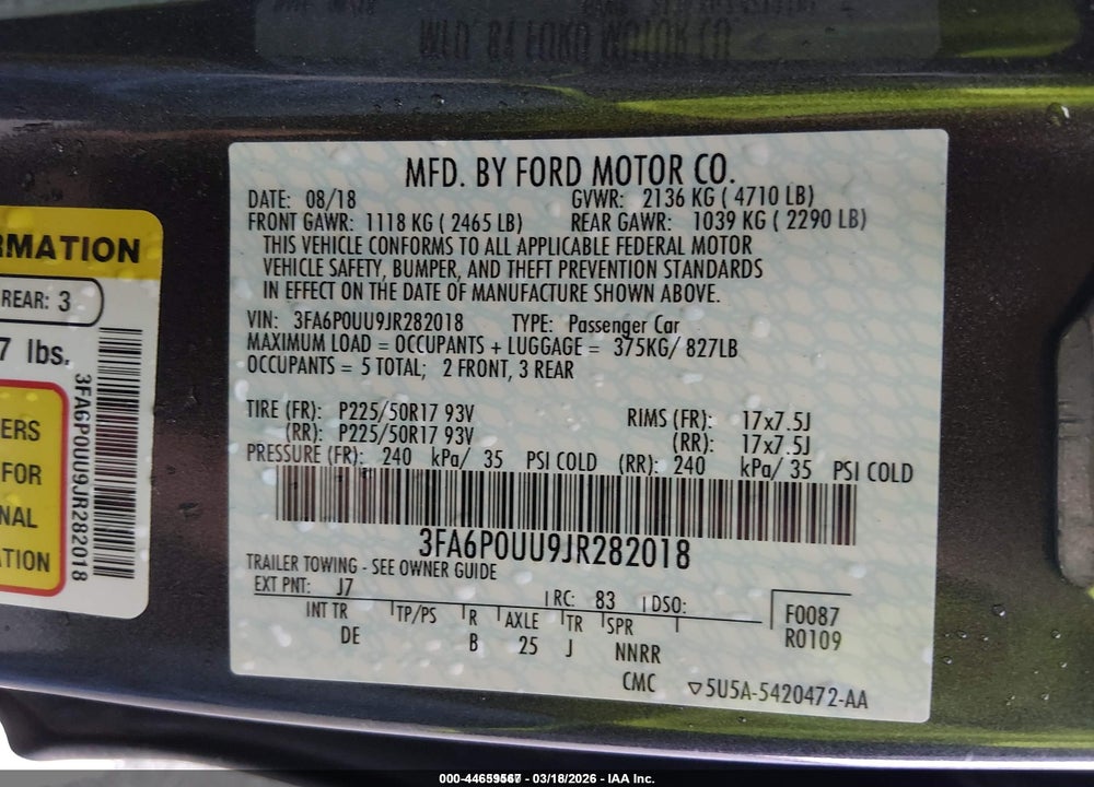 2018 FORD FUSION HYBRID S VIN: 3FA6P0UU9JR282018