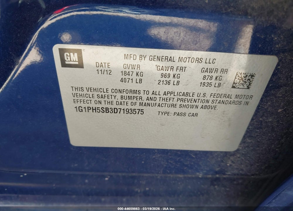 2013 CHEVROLET CRUZE ECO AUTO VIN: 1G1PH5SB3D7193575