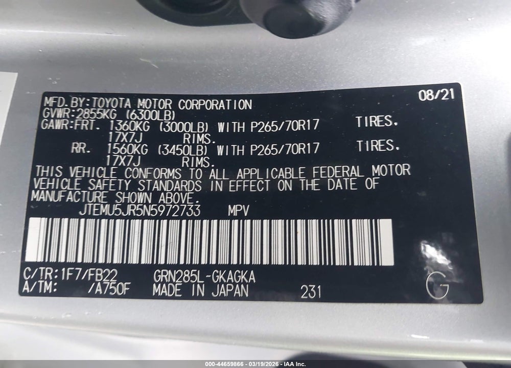 2022 TOYOTA 4RUNNER SR5 VIN: JTEMU5JR5N5972733