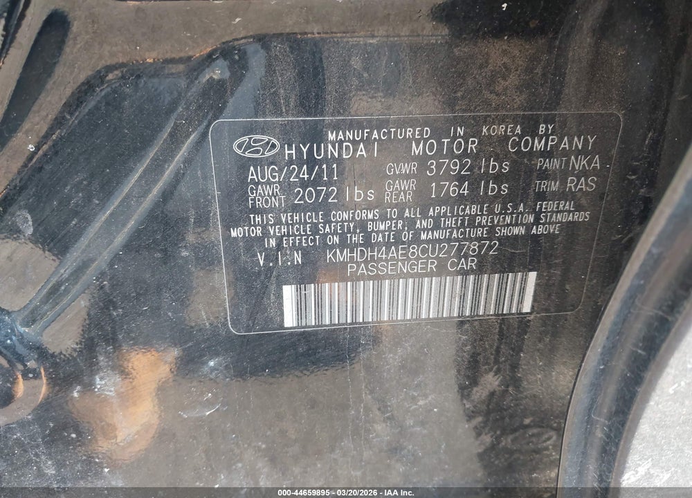 2012 HYUNDAI ELANTRA GLS (ULSAN PLANT) VIN: KMHDH4AE8CU277872