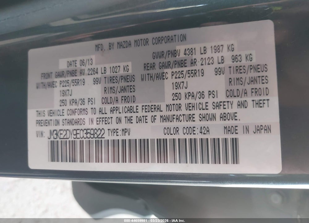 2014 MAZDA CX-5 GRAND TOURING VIN: JM3KE2DY9E0359822