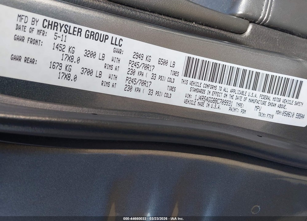 2011 JEEP GRAND CHEROKEE LAREDO VIN: 1J4RS4GG8BC709931